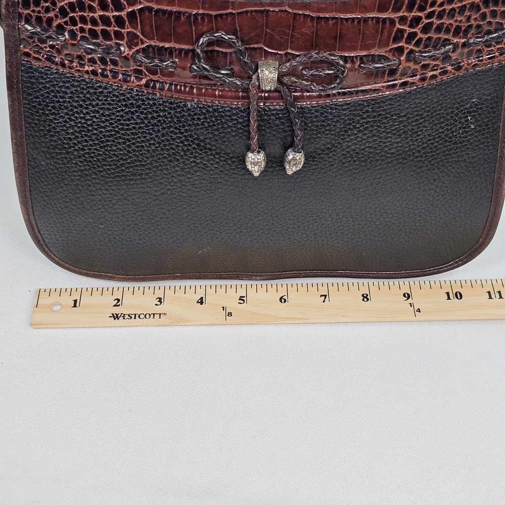 Vintage Brighton Black Embossed Leather Shoulder Bag Croc Accent BowSilver Heart - Picture 6 of 10